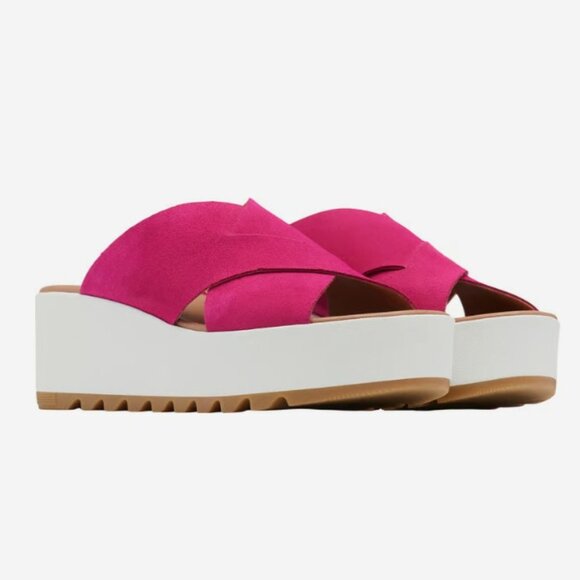 Sorel Cameron Flatform Mule Wedge Sandals - Fushiia, 9 - Picture 1 of 7